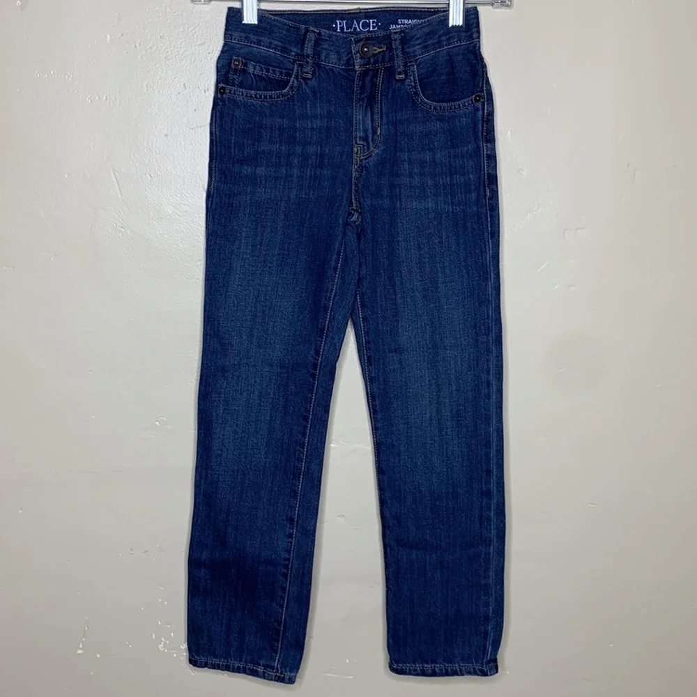 PLACE Jeans SLIM Straight Adjustable Waistband Whiskering 5 Pocket Denim 8 Boys